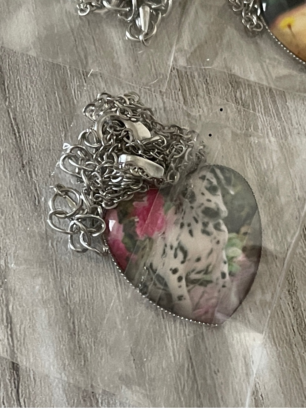 Dalmatian Floral Silver Heart Necklace 18”